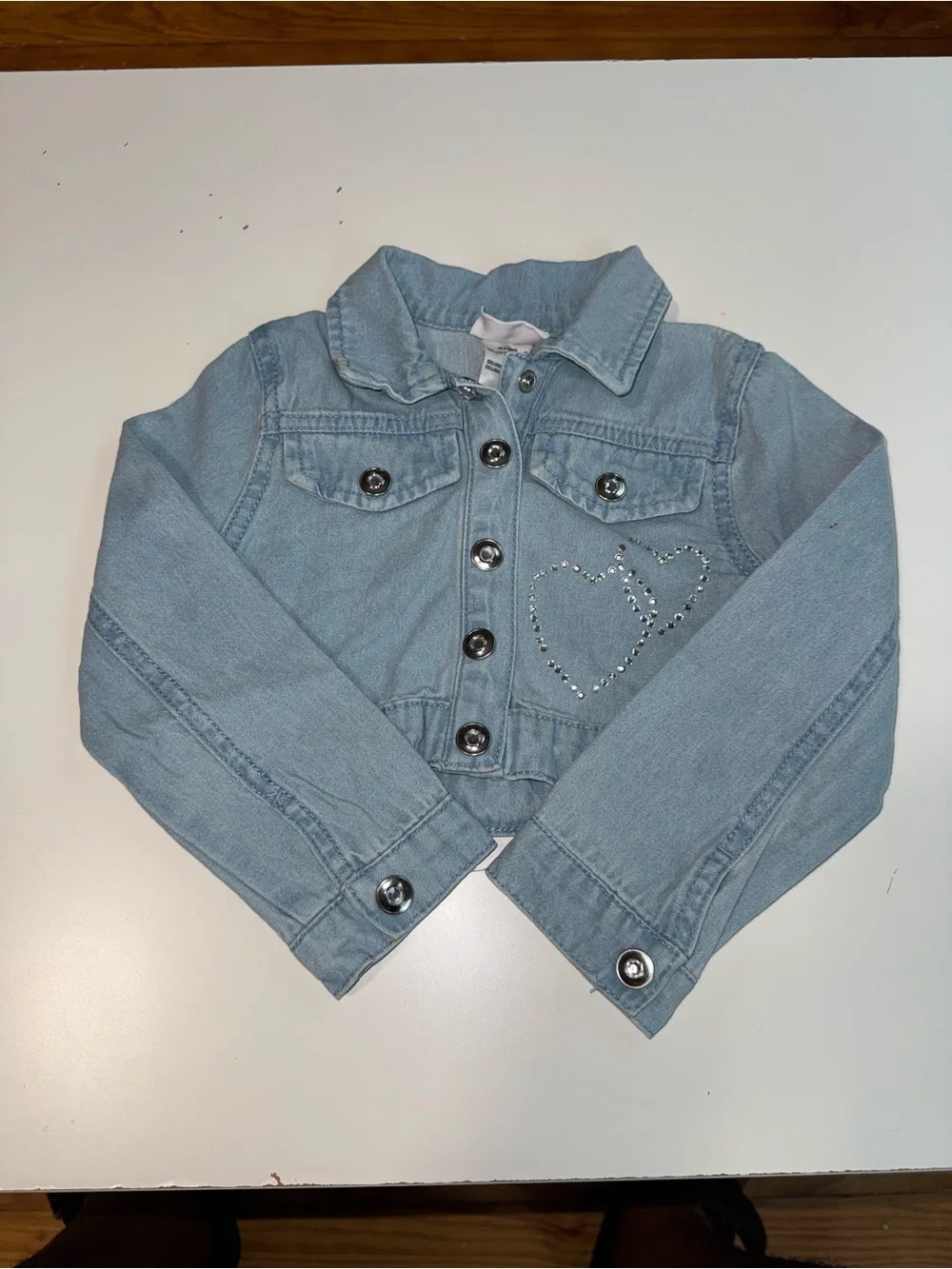 Little Lass Light Blue Denim Jacket with Rhinestone Heart